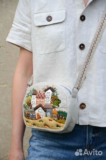 Льняная сумка-косметичка через плечо