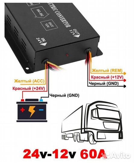 Автомобильный инвертор 60A 24 в 12