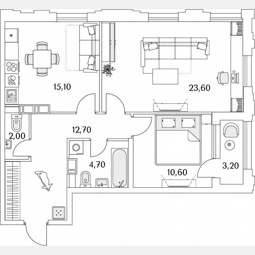 2-к. квартира, 70,6 м², 5/13 эт.