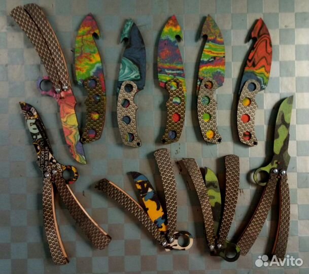 Цветные деревянные ножи Градиент, Камуфляж и др