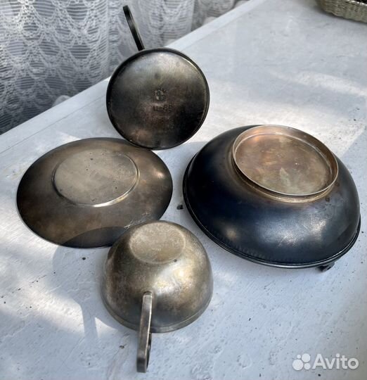 Винтажная Мельхиоровая с позолотой посуда