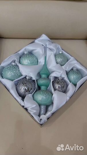 Набор елочных украшений.Стекло,ручная работа.Новый