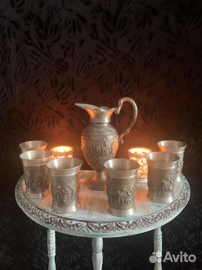 Графин, стаканы олово. Винтаж. Германия