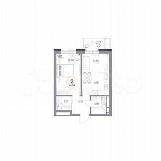 2-к. квартира, 44,7 м², 4/9 эт.