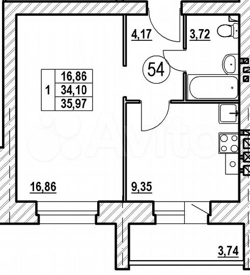 1-к. квартира, 36 м², 2/4 эт.
