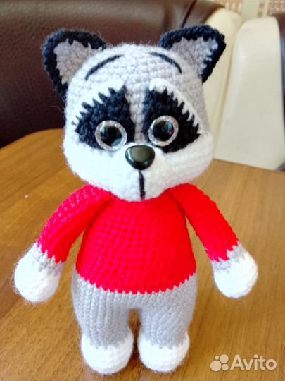 Вязаный заяц, мишка, енот ручной работы, 20 см