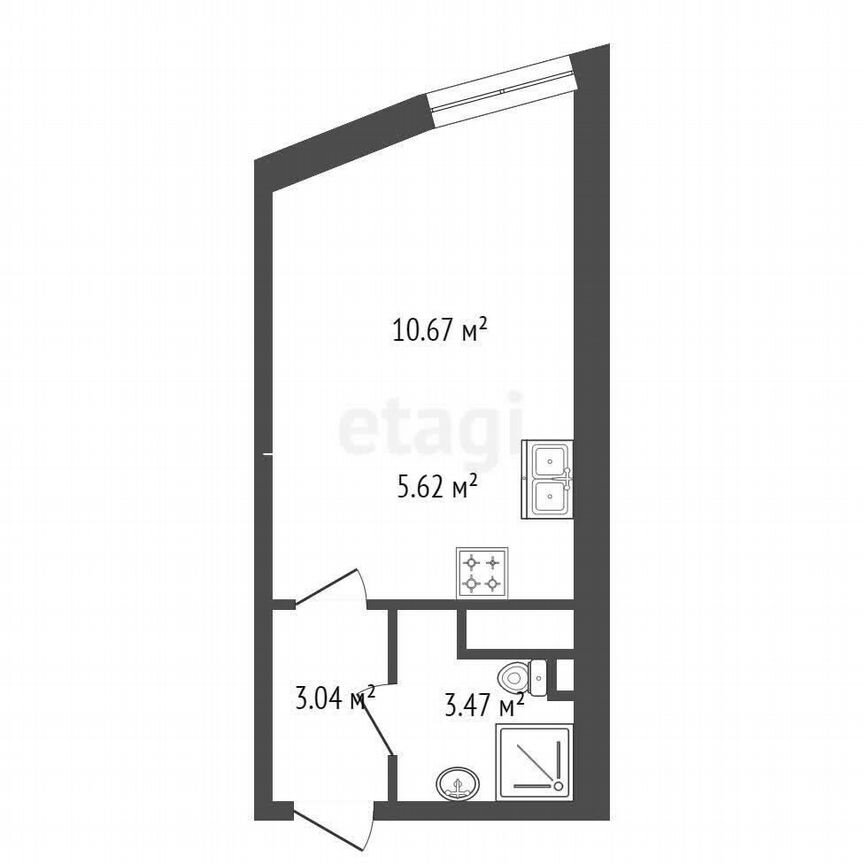 Квартира-студия, 22,8 м², 13/15 эт.