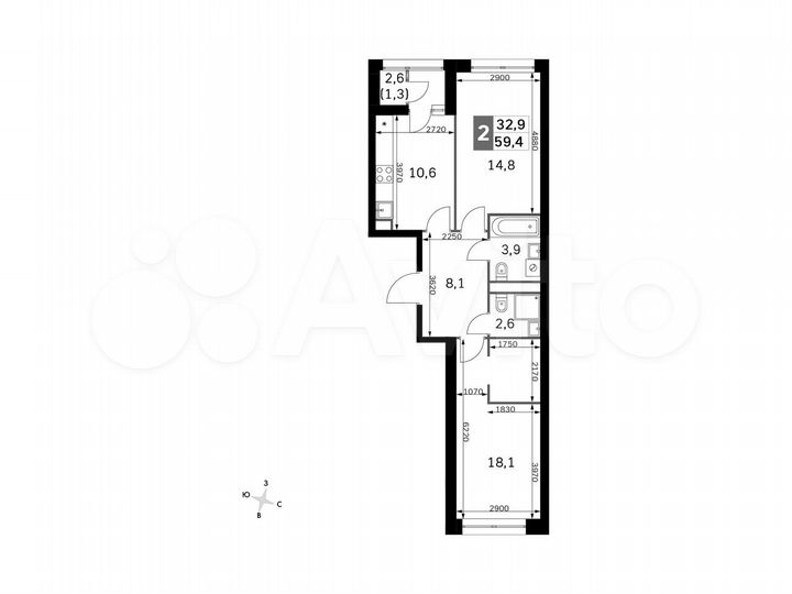 2-к. квартира, 59,4 м², 25/31 эт.