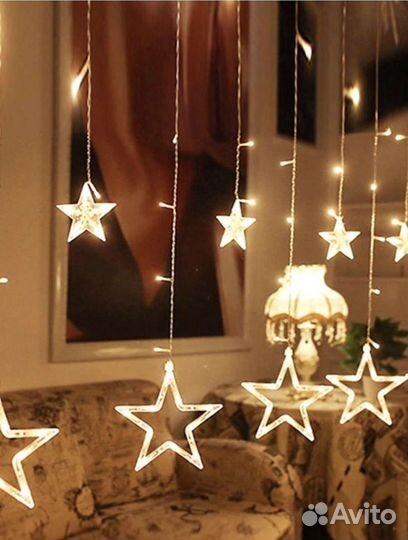 Светодиодная гирлянда Звезды 3х1 м на окно