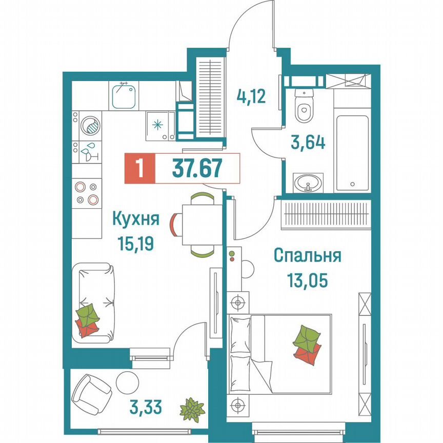 1-к. квартира, 37,7 м², 3/18 эт.