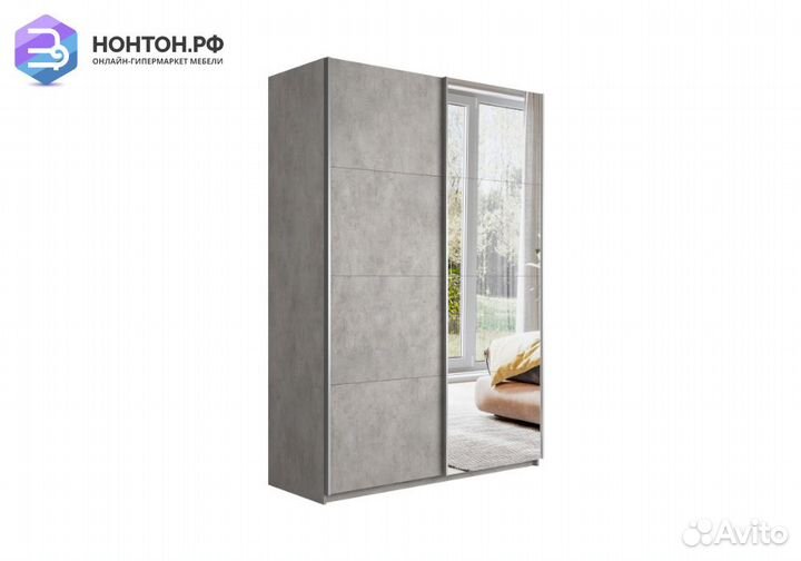 Шкаф-купе 2-х створчатый c зеркалами Прайм бетон