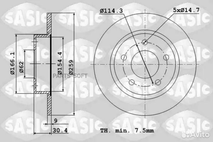 Диск тормозной toyota auris 6106121