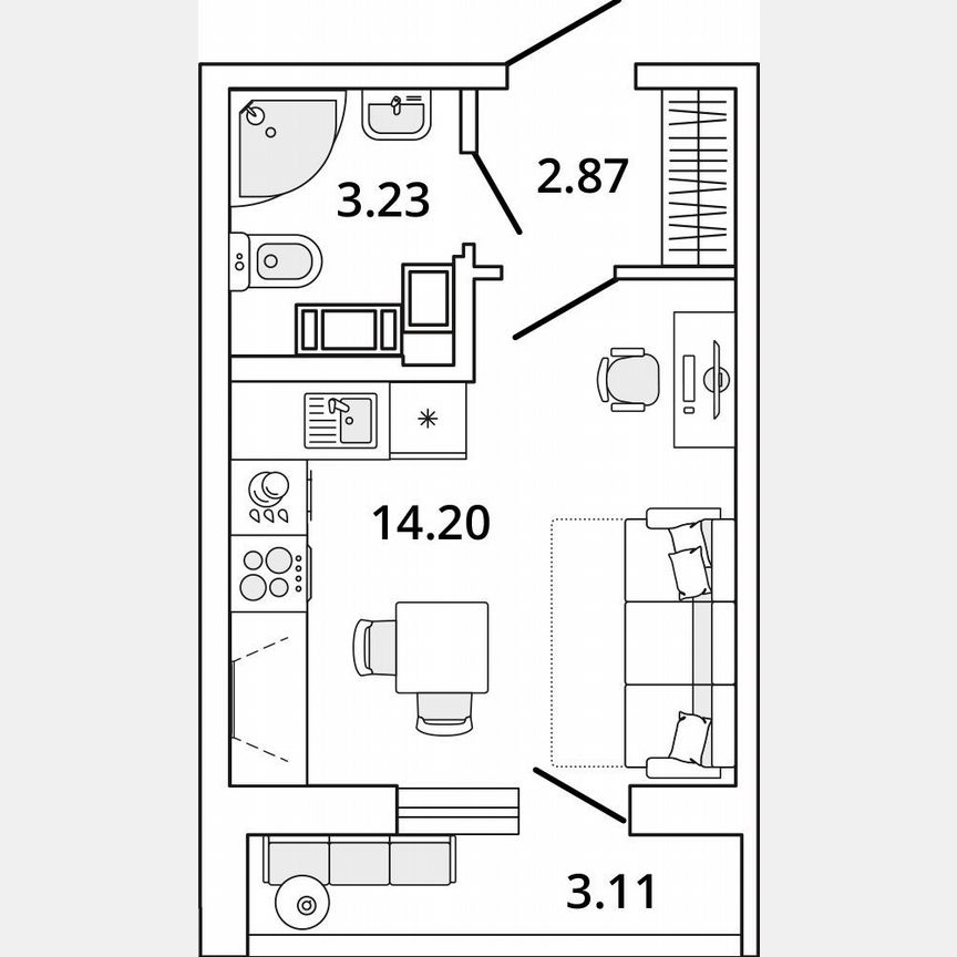 Квартира-студия, 21,9 м², 16/19 эт.