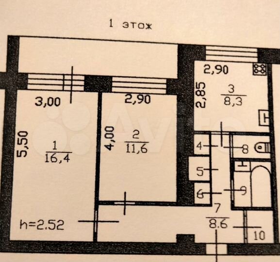 2-к. квартира, 51,2 м², 1/5 эт.