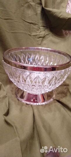 Большая ваза с металлическим ободком СССР хрусталь