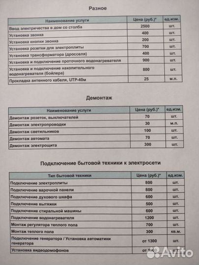 Услуги электрика