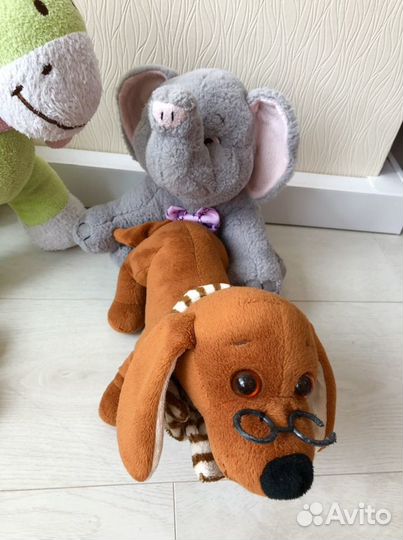 Мягкие игрушки зайка жираф слон такса медвежонок
