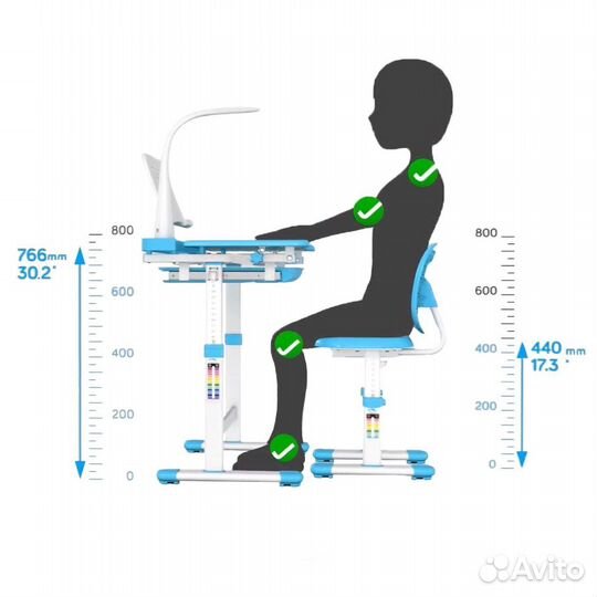 Детский стол, лампа, подставка, стул растущий