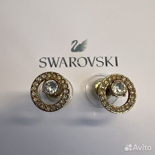 Серьги Swarovski пусеты золотистые