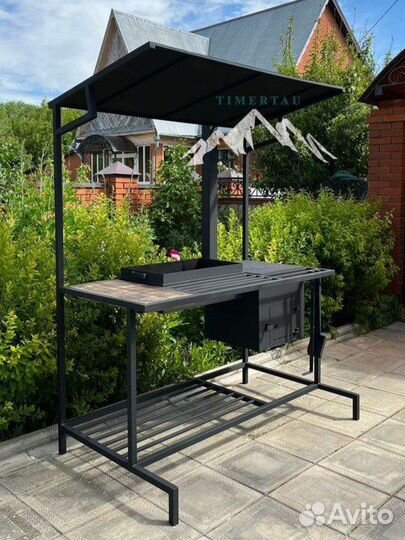 Мангал с печью под казан и крышей