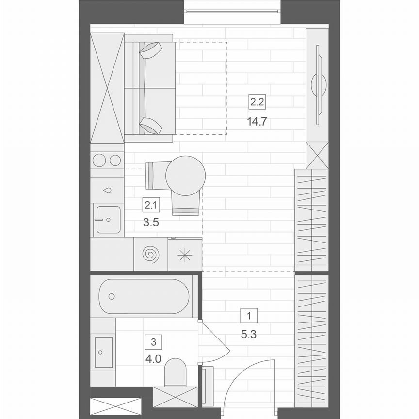 Апартаменты-студия, 27,5 м², 2/10 эт.
