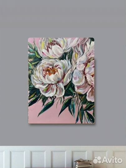 Пионы картина маслом интерьерная живопись