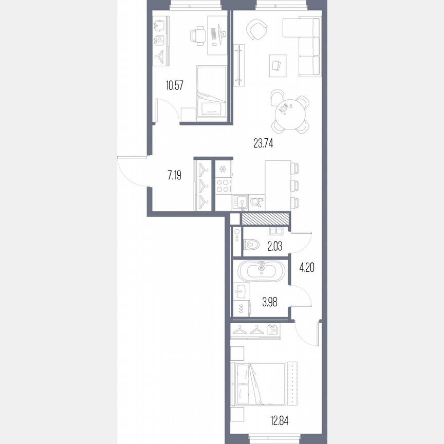 2-к. квартира, 64,5 м², 10/10 эт.