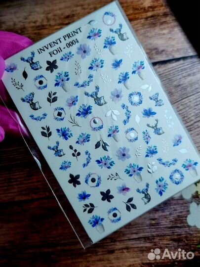 Слайдеры для ногтей invent print, фольга, веточки