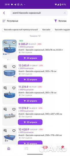 Каркасный бассейн avenli 6125 л 360х 76см