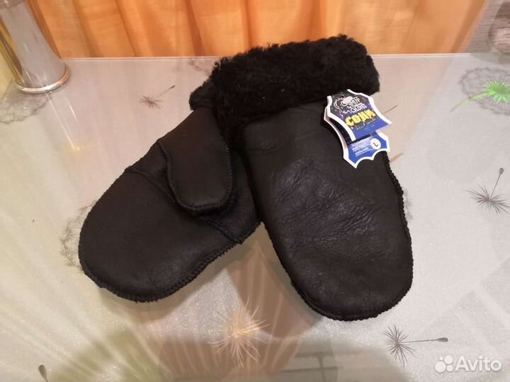 Варежки детские меховые кожаные