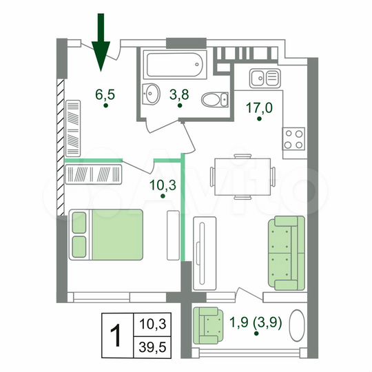 1-к. квартира, 39,5 м², 4/19 эт.