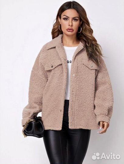 Плюшевое полупальто рубашка женская