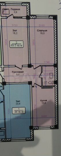 2-к. квартира, 69,5 м², 3/7 эт.