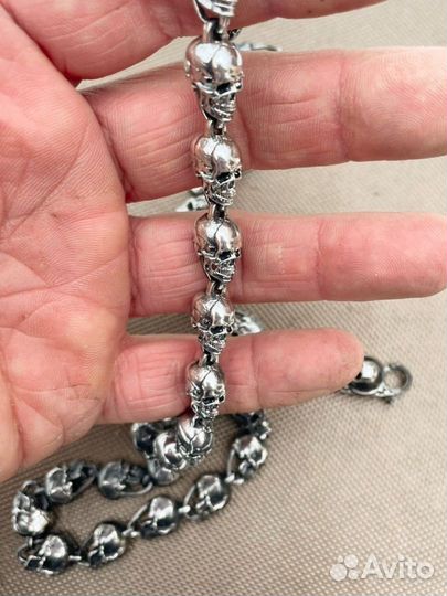 Цепь серебро из черепов