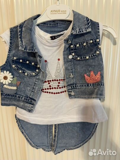 Джинсовый комплект турецкий (жилет/шорты/футболка)