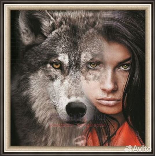 Алмазная мозаика 30x30 Девушка и серая волчица