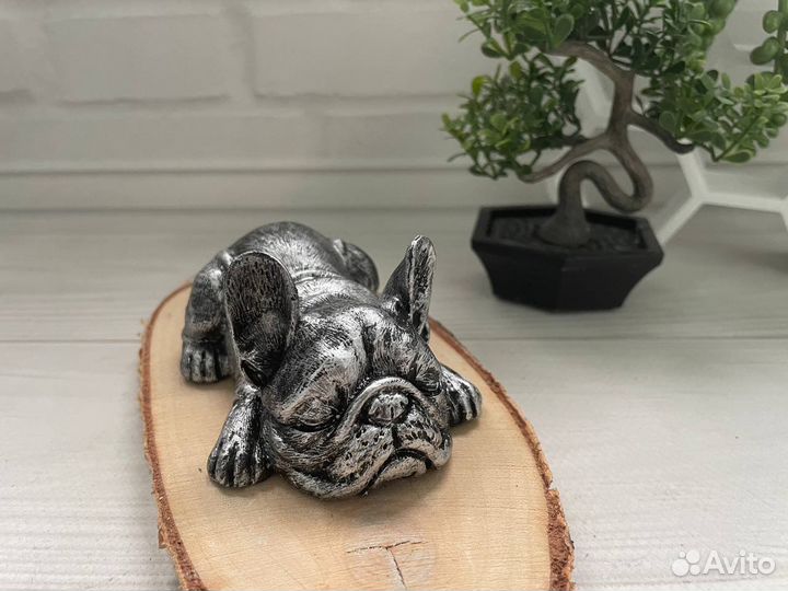 Фигурка французский бульдог, мраморное серебро