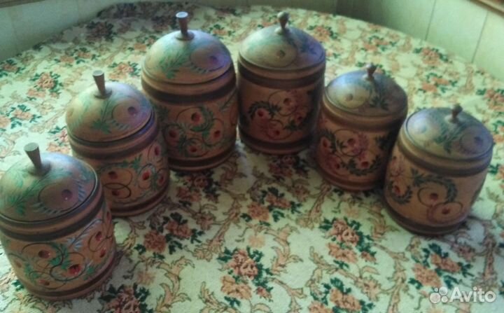 Набор деревянных банок под сыпучее, виниаж, СССР