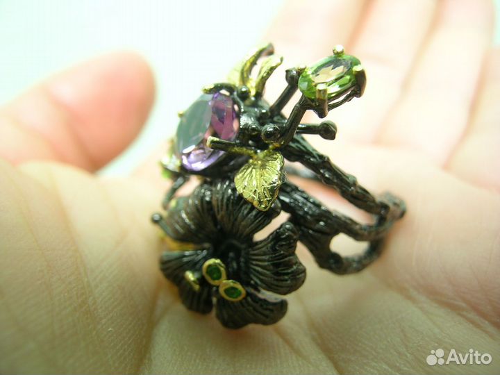 Кольцо серебряное с аметистом. 18 размер