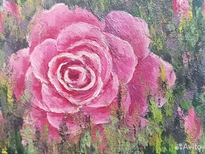 Картина маслом Роза. Холст на картоне 10x15