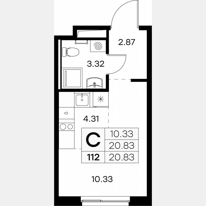 Квартира-студия, 20,8 м², 8/9 эт.