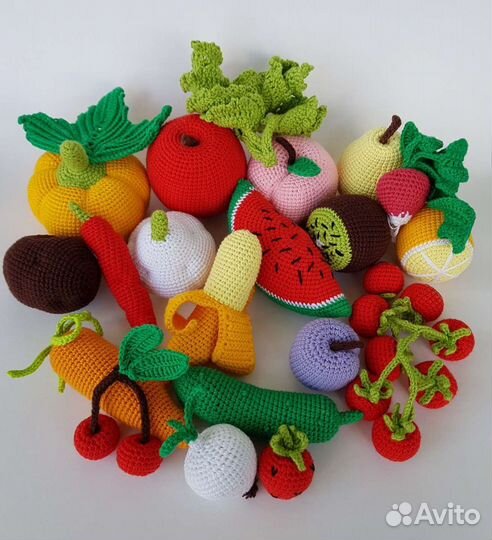 Вязанные игрушки фрукты-овощи