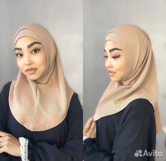 Хиджаб зимний готовый, капор с шапкой