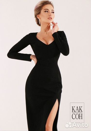 Платье длинное черное с разрезом