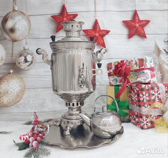 Новый самовар с подносом и чайником. Оригинал