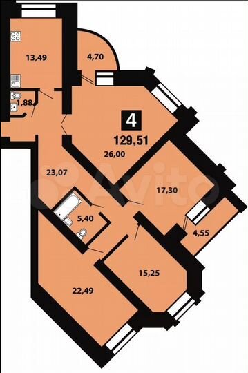 4-к. квартира, 129,5 м², 4/16 эт.