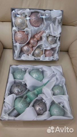 Набор елочных украшений.Стекло,ручная работа.Новый