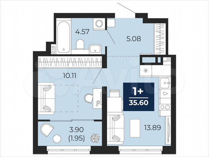 1-к. квартира, 35,6 м², 7/22 эт.