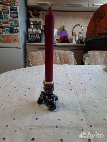 Новый подсвечник кобальт с позолотой (Европа)