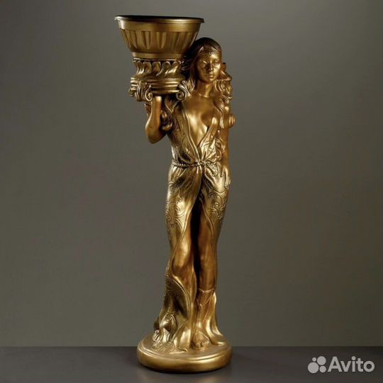 Статуя девушка с кашпо под бронзу гипс 97см